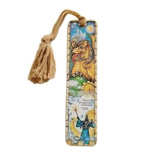 Vintage 80s Bookmark Dragon Wizard Fairytale Castle, Rousseau 1981 Antioch H-409